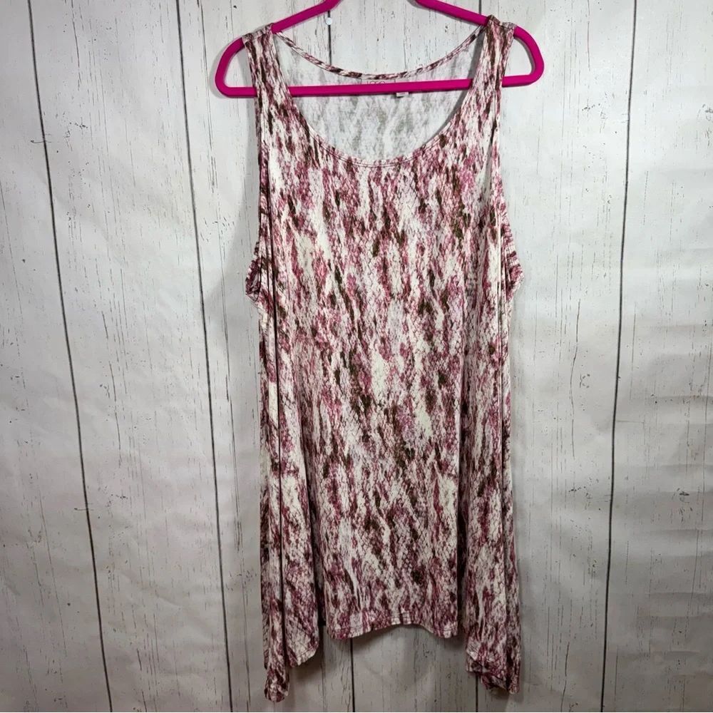 Lori Goldstein LOGO Pink Abstract Print Tank Top 3X Boho Lagenlook Stretch